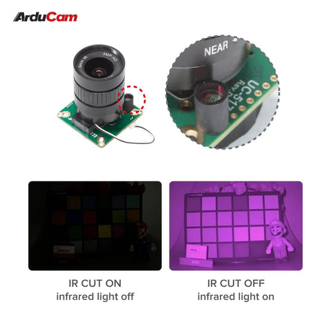 Day And Night Vision IMX477 HQ Camera For Jetson Orin NX with 6mm lens and IR cut filter, infrared light differences shown
