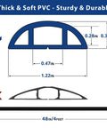 Diagram showing dimensions of 4 Foot Floor Cord Cover Black For Single Cable Hiding And Cable Management Cord Hider