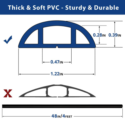Diagram showing dimensions of 4 Foot Floor Cord Cover Black For Single Cable Hiding And Cable Management Cord Hider