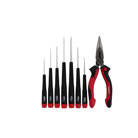 Slotted and Phillips Screwdriver Set With Bonus 6.3 Inch Long Nose Pliers, 8 Piece, Extra Long Handles, Chrome Plated Tools
