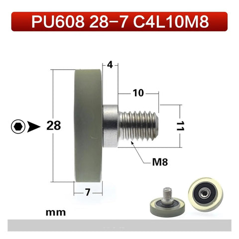 Solid PU Polyurethane Roller Bearing With External M8 M6 Thread And Soft Rubber Coating For Skateboards Doors And Industrial Motor Conveyor Wheels Hella Durable With Super Smooth Rolling Experience Everyday