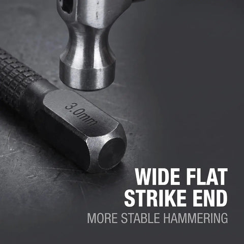 Three Piece Black High Carbon Steel Center Punch Set close-up of wide flat strike end for stable hammering on metal surfaces