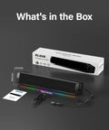 Product packaging and contents of Immersive RGB Gaming Desktop Speakers With 3 Customizable Sound Modes, USB Powered Monitor Speakers.