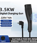 Sleek Portable Ev Charger With Type 2 Connector And EU Plug Brings Smooth Plug And Play 16a 3kilowatt Charging for Electric Vehicles with Digital Display.
