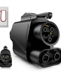 Nacs To Ccs Adapter For Electric Vehicles Providing Zero Stress Plug And Go Supercharger Access With Badass Build Quality And Reliable 500 Amp Dc Fast Charging That Keeps You Rolling Smoothly Everywhere showing black charging adapter with multiple ports.