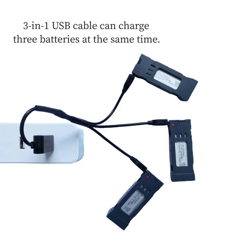 3.7V 600mAh Drone Battery With USB Charging Cable For E58 S168 JY019 JD-19 Drones connected to USB cord
