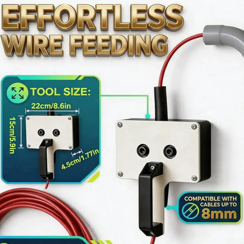 Effortless wire feeding with Wire Puller Tool For Conduit And Cable, compatible with 8mm cables, showcasing dimensions and features.