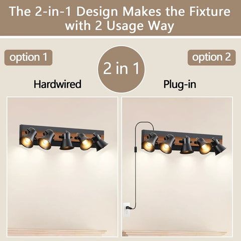 Five Light Plug In Track Lighting Kit In Black With Rotatable Heads For Living Room Bedroom Hallway And Kitchen hardwire plug-in