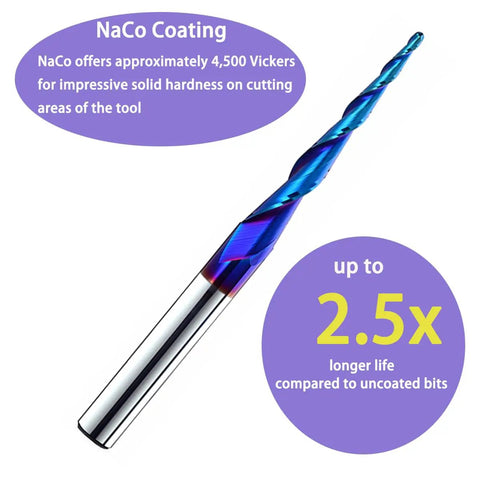 Ballnose Upcut CNC Spiral Router Bit With One Quarter Inch Shank For 2D And 3D Carving Pro Grade Nano Blue Coating For Sharp Edges