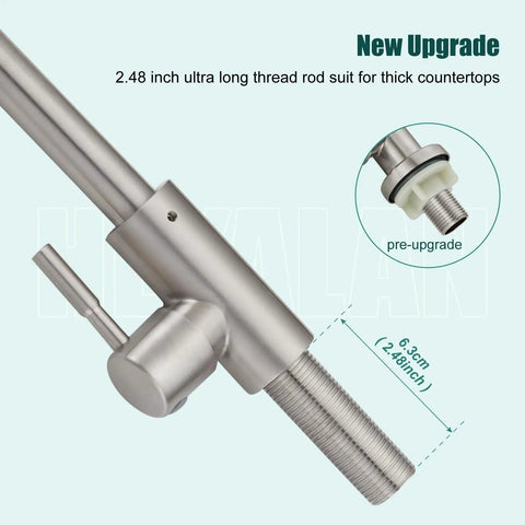 Close-up of single handle Cold Water Only Kitchen Faucet With 1 Hole, 360 Degree Swivel Gooseneck High Arc Deck Mount, SUS304 Stainless Steel