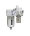 Heavy Duty Air Filter Regulator Combo With Three Quarters Inch NPT, Poly Bowl And Metal Guard, Manual Drain, Gauge, And Mounting Bracket