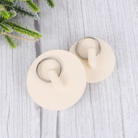 4pcs Rubber Sink Stopper Plug with Hanging Ring for Bathtub Drains, cream-colored, round shape, with metal ring.