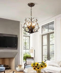 5 Light Branches Crystal Chandelier Vintage Style Ceiling Light Flush Mount with transparent crystals in living room setting.
