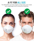 Two people wearing NIOSH Certified N95 Mask Particulate Respirator For Everyday Use With Adjustable Nose Clip And Latex Free All Day Comfort 95 Percent Filtration Pack Of 10 Model FT N040 TC 84A 7861 Approved