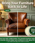 Before and after image featuring a leather chair restored with Heavy Duty Furniture Salve For Wood And Leather Polish Conditioner That Knocks Out Nicks And Buffs Scuffs While Delivering A Smooth Satin Finish To Keep Your Home Goods Looking Sharp.