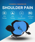 Hot Or Cold Therapy Shoulder Ice Pack Wrap That Hooks You Up With Pain Relief Fast For Rotator Cuff Injuries Surgery And Recovery From Gym Baseball Or Pitching Sessions, showing black and blue design with pump for air compression.