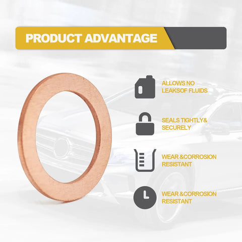 15 Pcs 14Mm Copper Oil Drain Plug Gasket Set For Mercedes Replacement Oil Crush Washer OEM 007603014106 product advantages shown