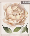 Jumbo Peony Watercolor Wall Decals Set, Large Floral Peonies with three green leaves on sheet, 70x60cm, room decor.