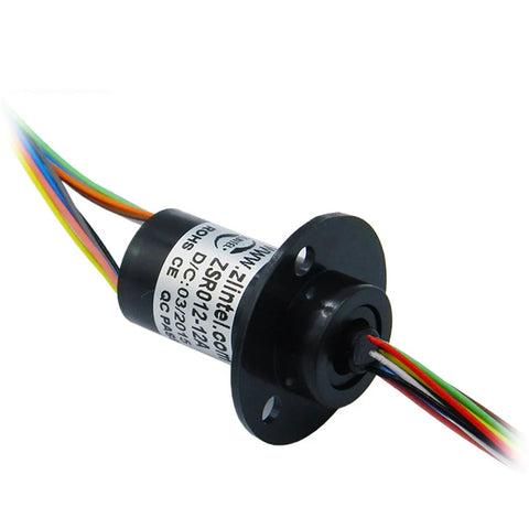 Miniature Conductive Slip Ring Rotary Connector 12 Way 2A For Stage Lighting with colored wires, side view