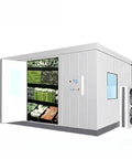 Custom Cold Room Build Top Shelf Heavy Duty Industrial Walk In Freezer with stacked shelves for fish, fruit, and veggies.