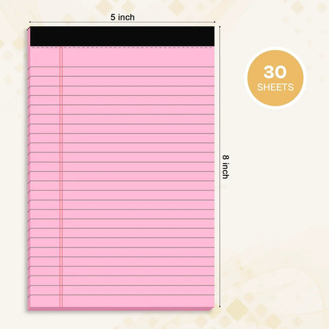 4 Pack Pink 5x8 Inch Small College Ruled Legal Pads With 30 Sheets Each Micro Perforated Lined Notepads for Study
