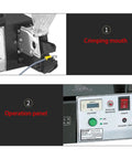 Top Rated Electric Terminal Crimping Machine Plug Cold Crimper Pliers Semi Automatic Harness Tool for crimping mouth detail and operation panel.