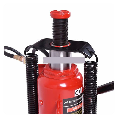 Kickass 20 Ton Hydraulic Air Bottle Jack Featuring Smooth Pumping Action And Damn Tough Stability For Effortless Auto Shop Upkeep and Heavy Gear Lifting Tasks top view showing pump and hose connection.