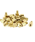 Heavy Duty M3 Brass Hex Spacer Standoffs Male Female Threaded Pillars Built Tough Motherboard Circuit Board Mounts For PC Rig And DIY Hardware Project Builds 20 Pack Set, close-up of multiple brass hex spacers.