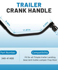 Trailer Crank Handle Compatible With Timpte Landing Gear And Tent Trailer For Camper Trap Door One And One Half Inch Socket Powder Coated, dimensions on display.