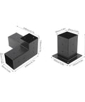Heavy Duty Steel Corner Brackets Featuring Black Powder Coat For Outdoor Woodworking Projects Hella Rust Proof And Built Tough Against Harsh Weather Conditions Includes Four Solid Iron L Braces For Decking Fencing And Framing, showing dimensions and features.