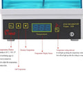 Digital Pro Grade Poultry Egg Incubator With Automatic Temperature Control and Large Viewing Window For Chicken Duck Quail Turkey And Goose Eggs No Sweat Setup control panel showing temperature settings and indicators.