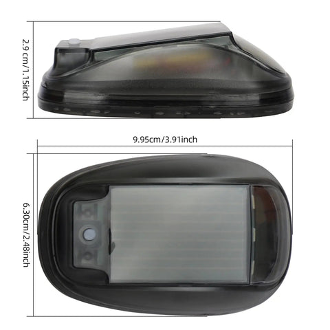 Wireless Solar Cab Lights For Truck Easy Install No Drill Roof Marker RGB LEDs In 8 Colors, compact design, dimensions visible