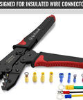 Ratcheting Wire Crimping Tool For Insulated Terminal Connectors, Heavy Duty Crimping Pliers For AWG 22 To 10, with connectors