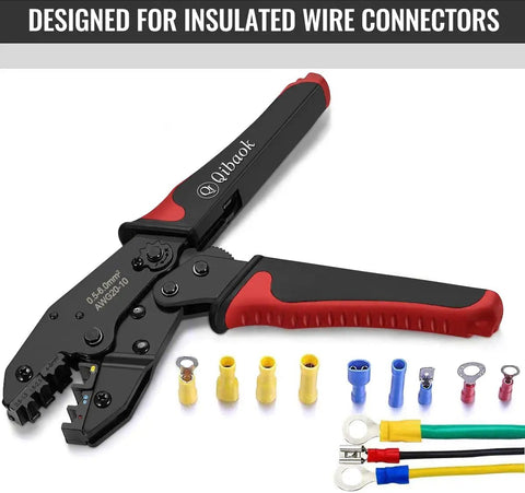 Ratcheting Wire Crimping Tool For Insulated Terminal Connectors, Heavy Duty Crimping Pliers For AWG 22 To 10, with connectors