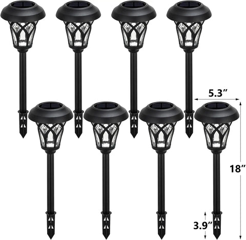 8 Pack Solar Pathway Lights Outdoor Warm White LED Glass Stake Lights Waterproof Stainless Steel With Auto On Off 25 Lumen