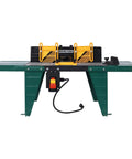 Slick Heavy Duty Benchtop Router Table With Solid Steel Frame and Easy Adjust Fence featuring wide glide surfaces for mess free woodworking.