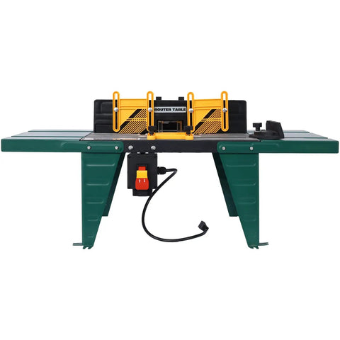 Slick Heavy Duty Benchtop Router Table With Solid Steel Frame and Easy Adjust Fence featuring wide glide surfaces for mess free woodworking.