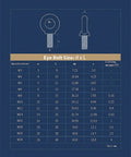 Size chart for Stainless Steel Shoulder Eye Bolt With Nut For Lifting And Rigging, M3 to M20 Metric Set, shows dimensions and specs