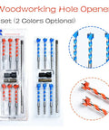 Rock Solid 10 Piece Forstner Drill Bit Set With Reinforced Carbide Heads For Precision Woodworking And Smooth Hole Cutting From 16 To 25 MM Range, featuring red and blue bits.