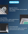 Close-up of magnetic closure and laser welding details of Custom Fit Lockable Wall Access Panel Hidden Inspection Hatch.