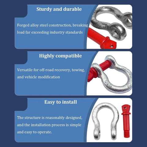 Beefy 2 Pack 3/8 Inch D Ring Anchor Shackles With Screw Pin Clevis Design Rated For One Ton Load showing durable forged alloy steel construction.