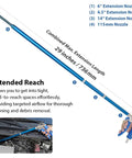Windstorm EX Beefy 2X Flow High Performance Air Blow Gun Master Kit with 29-inch extension nozzle, shown in use for cleaning.