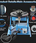 Professional Grade Rotary Welding Positioner With Kickass 0 To 90 Degree Tilt Control And Slick Automatic Turntable For Precision Shop Fabrication Work features 20W DC motor, speed control, power interface, and a foot pedal.
