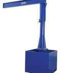 Built Tough Portable Jib Crane With Eight Foot Steel I Beam And 1000 Lb Capacity Rock Solid Blue Frame with fillable base.