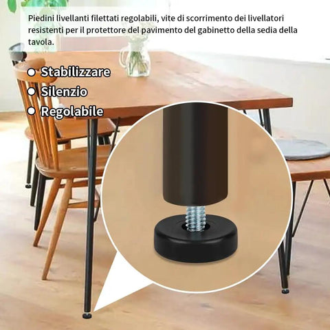 Rock Solid 12 Pack Adjustable Furniture Leveling Feet With 5/16-18 Inch Threads heavy duty screw in table legs on a chair base.
