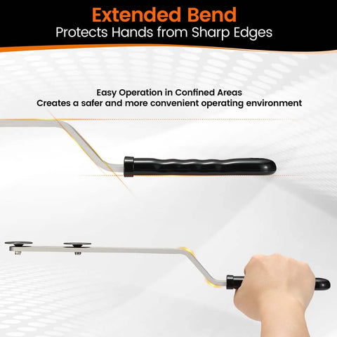 16 Inch Steel Duct Stretcher With Ergonomic Wave Grip And Extended Bend for HVAC ductwork alignment, offset handle shown