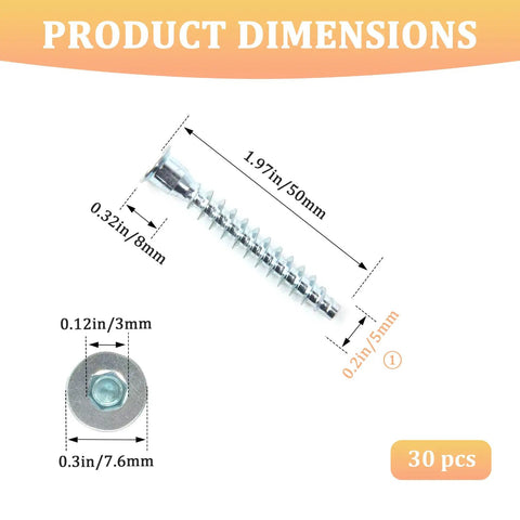 Heavy Duty M5x50 Hex Socket Countersunk Self Tapping Cabinet Screws Set dimensions displayed with measurements.