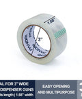 Clear Packing Tape Bulk Pack Of 36 Heavy Duty Rolls For Shipping And Moving Sealing 1.88 Inch Wide 65 Yard Per Roll Total 2340 Yards Ultra Strong Tape For Boxes Fast And Mess Free Transparent Bond, single roll with dimensions shown.
