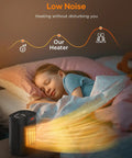 Child sleeping near 1000W Ceramic Space Heater With Thermostat No Fuss Mini Portable Electric Heater For Home Office Desk Fast Safe Heat
