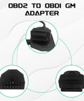 Diagram of OBD1 To OBD2 GM Adapter Cable, 12 Pins To 16 Pins Extension For GM Vehicles with close-up on connector ends.